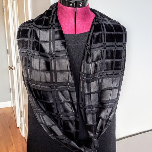 Charter Club Black Windowpane Pattern Oblong Scarf